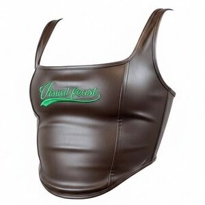 New Small Vegan Leather Brown Corset Bustier Top‎ Sexy Cami Sleeveless Vintage